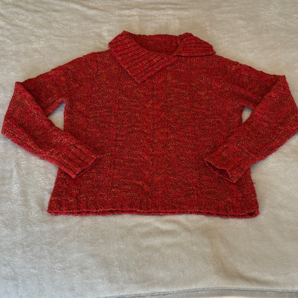 Royal Robbins Women's Red Orange Chunky Cowl Neck Wool Sweater Size Large EUC